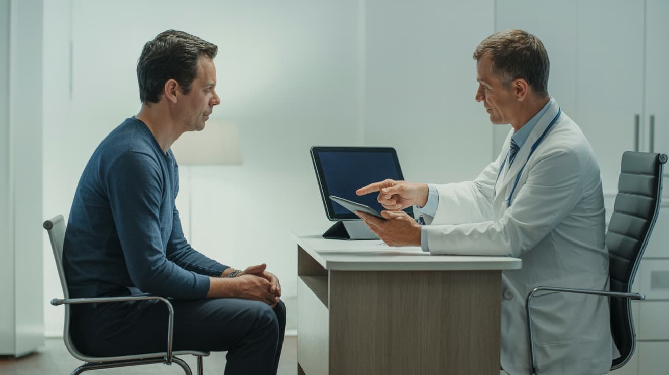 Male patient consulting a doctor about P Shot treatment in a private London clinic