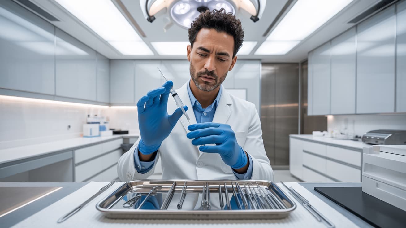 Medical professional preparing a PRP syringe for a P Shot treatment at a private London clinic