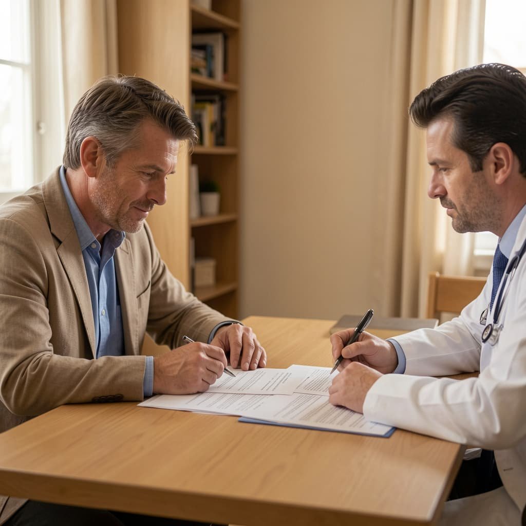 Male patient and doctor discussing non-surgical erectile dysfunction treatment London