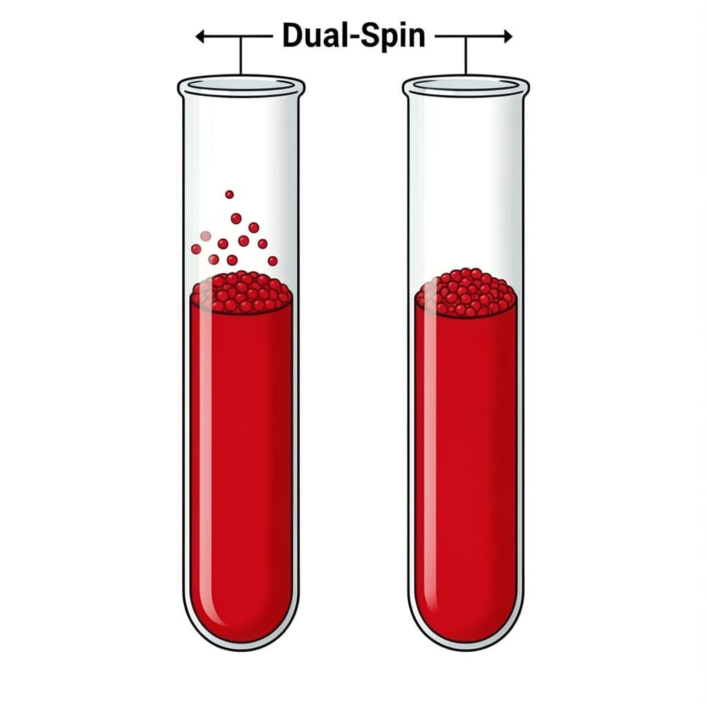 Diagram comparing single-spin vs dual-spin PRP centrifugation results