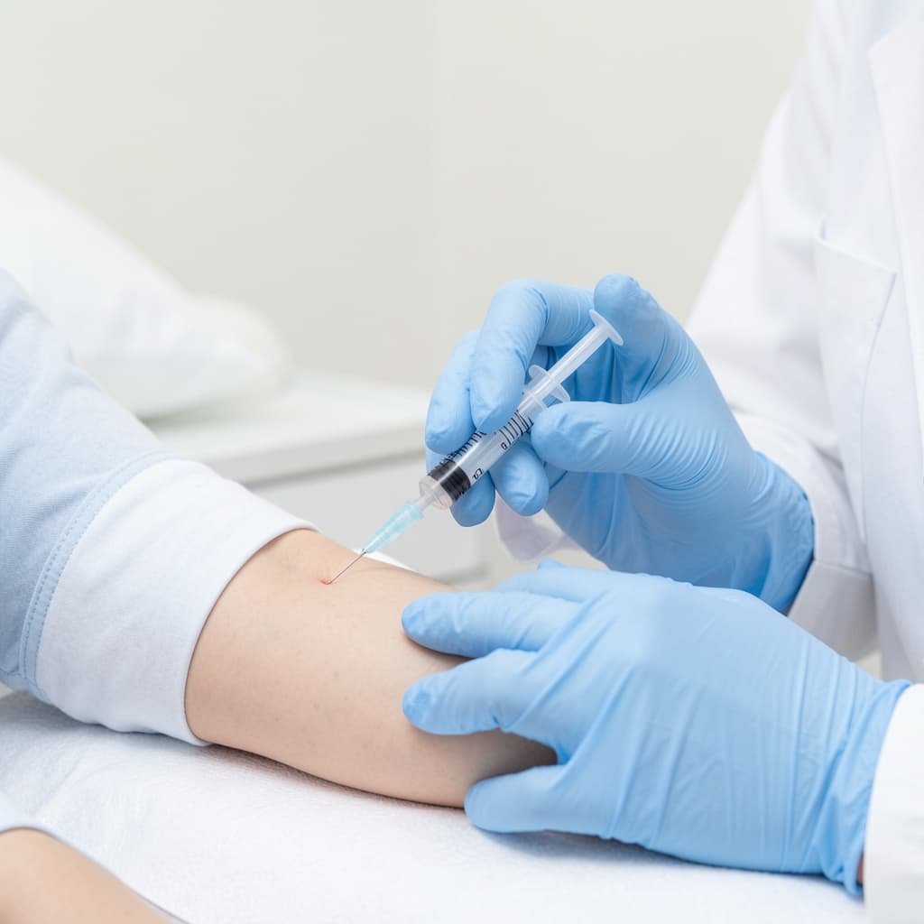 Blood draw for PRP preparation as part of P shot procedure at a London private clinic
