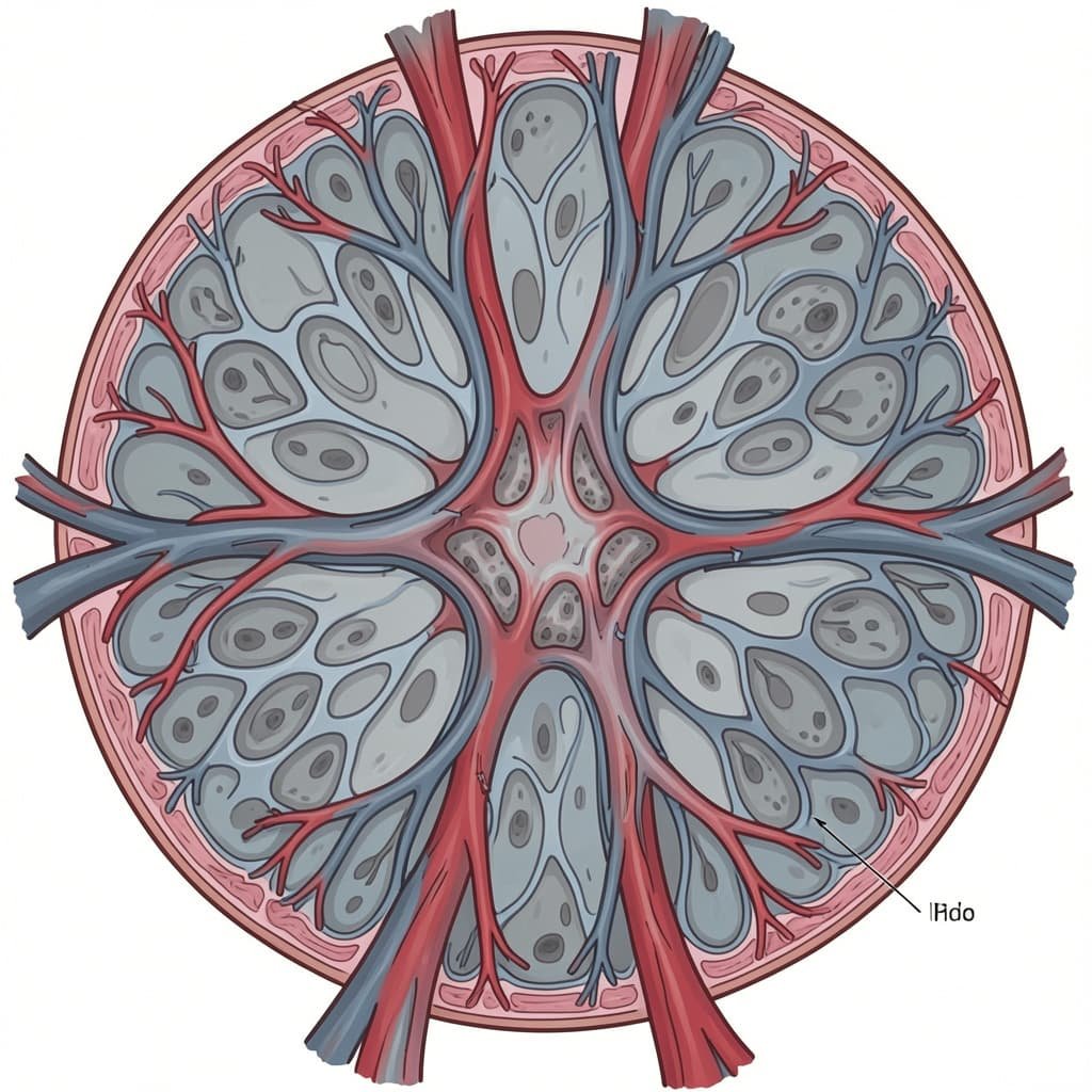 Anatomical cross-section illustration of the corpus cavernosum showing vascular sinusoidal spaces