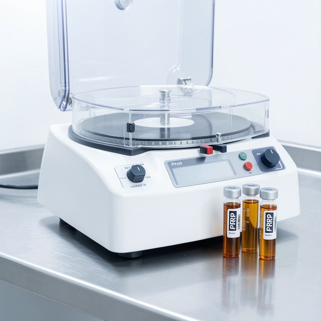 PRP centrifuge and platelet-rich plasma vials used in Priapus shot preparation — P shot London clinic