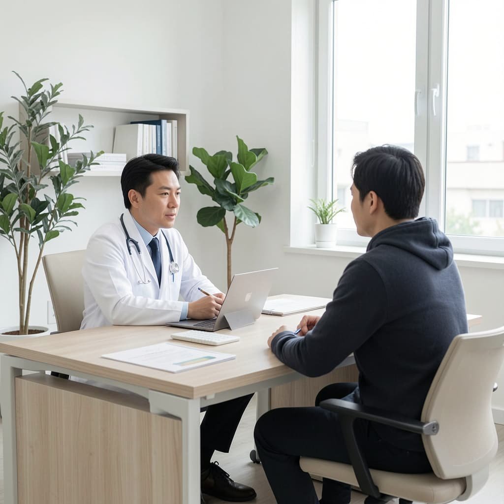Male patient consultation for non-surgical erectile dysfunction treatment in London private clinic