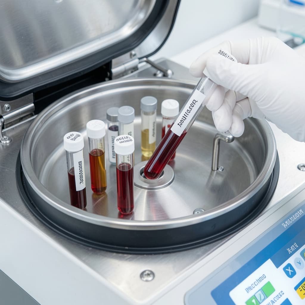 PRP preparation process using a centrifuge for platelet-rich plasma therapy