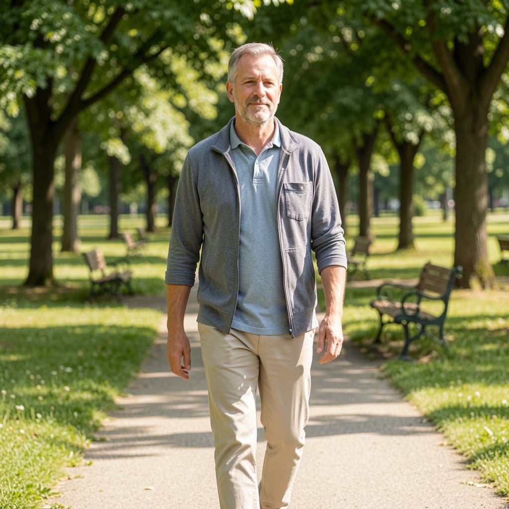 Man recovering from heart surgery during light exercise as part of cardiac rehabilitation