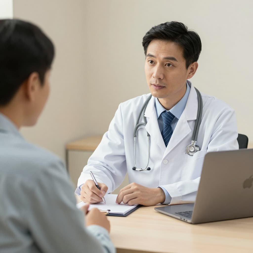 Doctor and male patient in private consultation discussing P-Shot treatment options in UK clinic