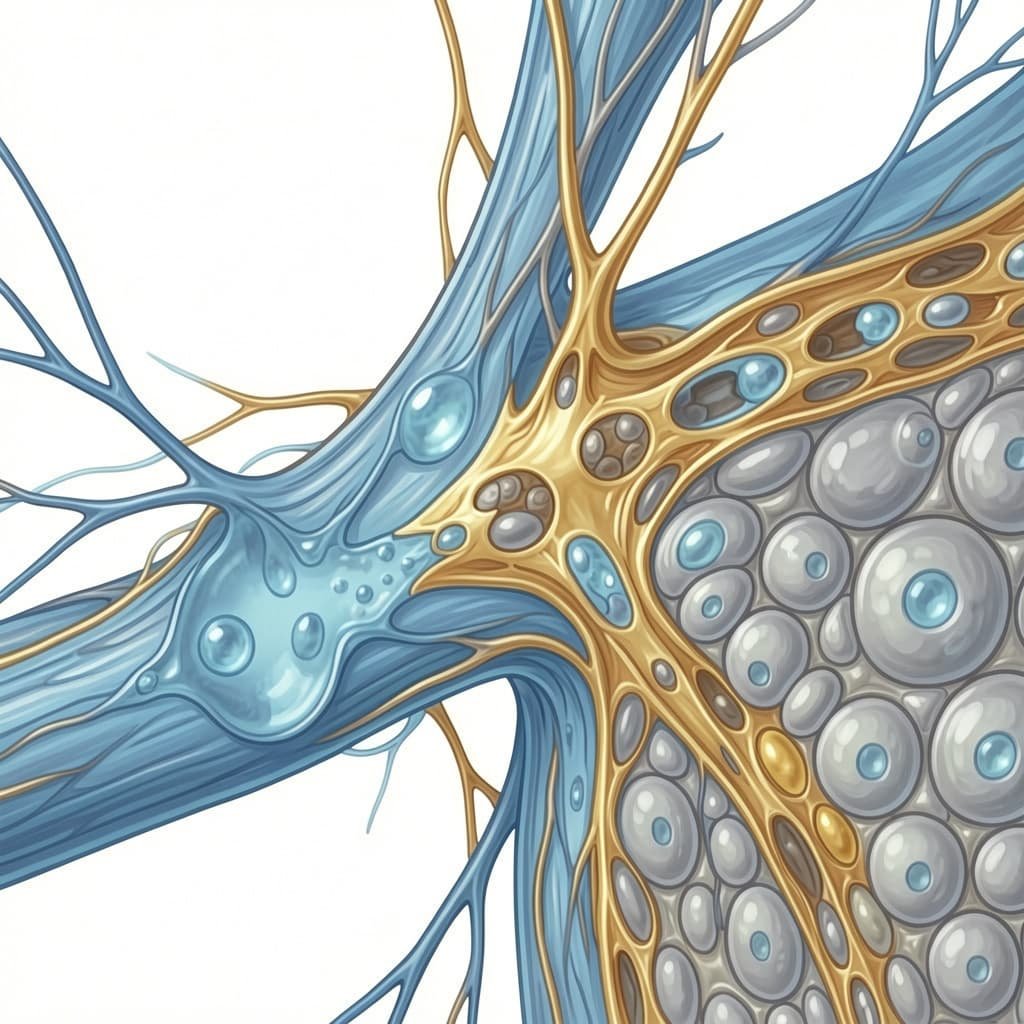 Medical diagram showing PRP growth factor activity — myogenesis, neovascularisation, and neuroregeneration in periurethral tissue