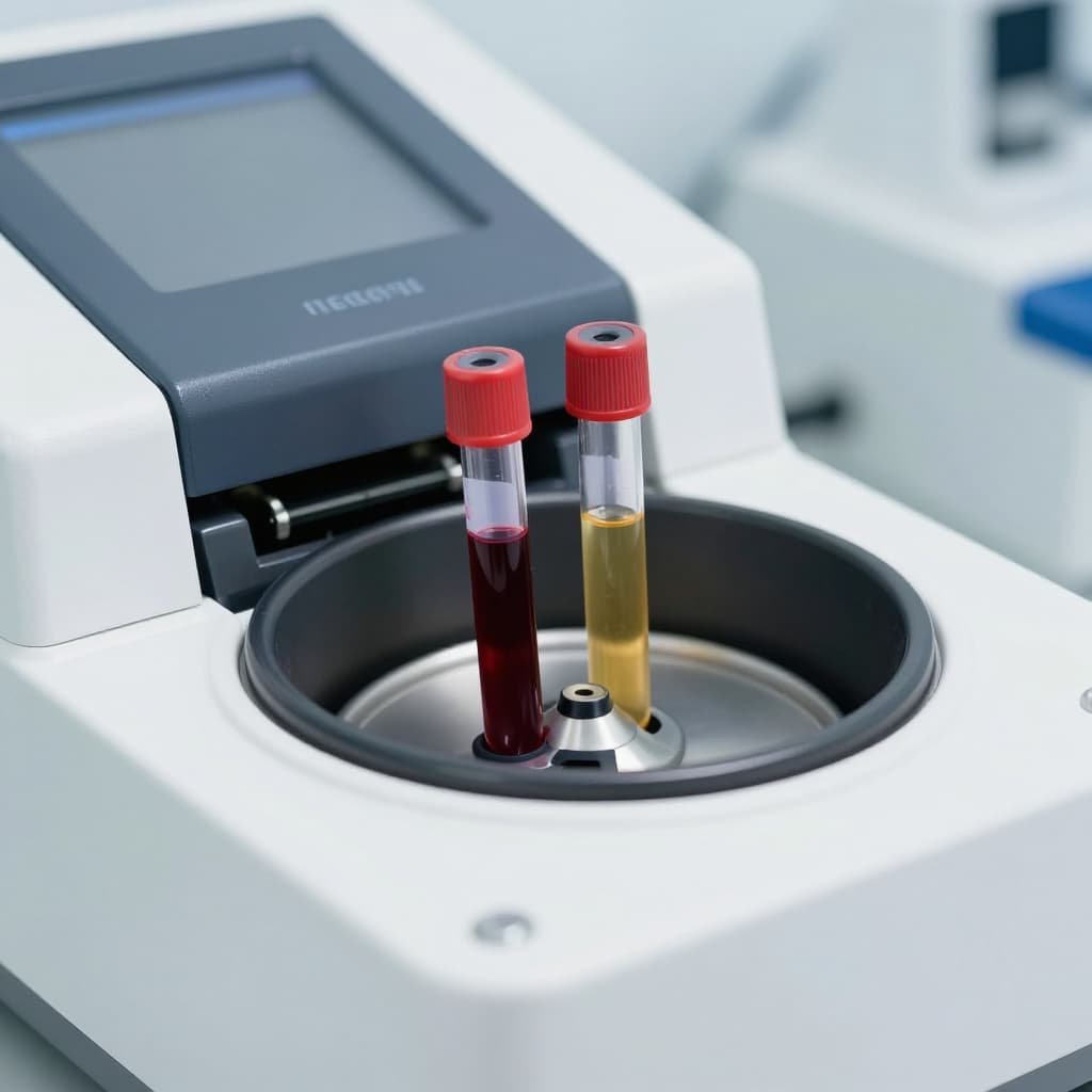 Medical centrifuge separating platelet-rich plasma from whole blood for PRP therapy preparation