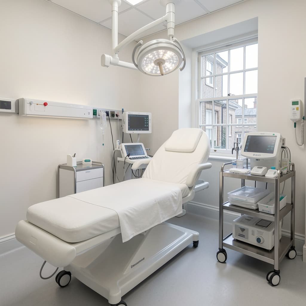 Private medical consultation room at a Harley Street clinic in London offering P-shot and regenerative sexual health treatments