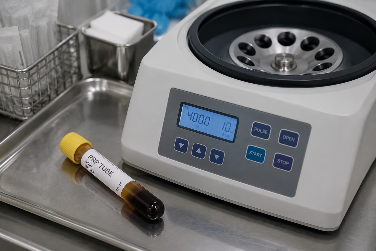 Centrifuge equipment used to process platelet-rich plasma for P-shot treatment