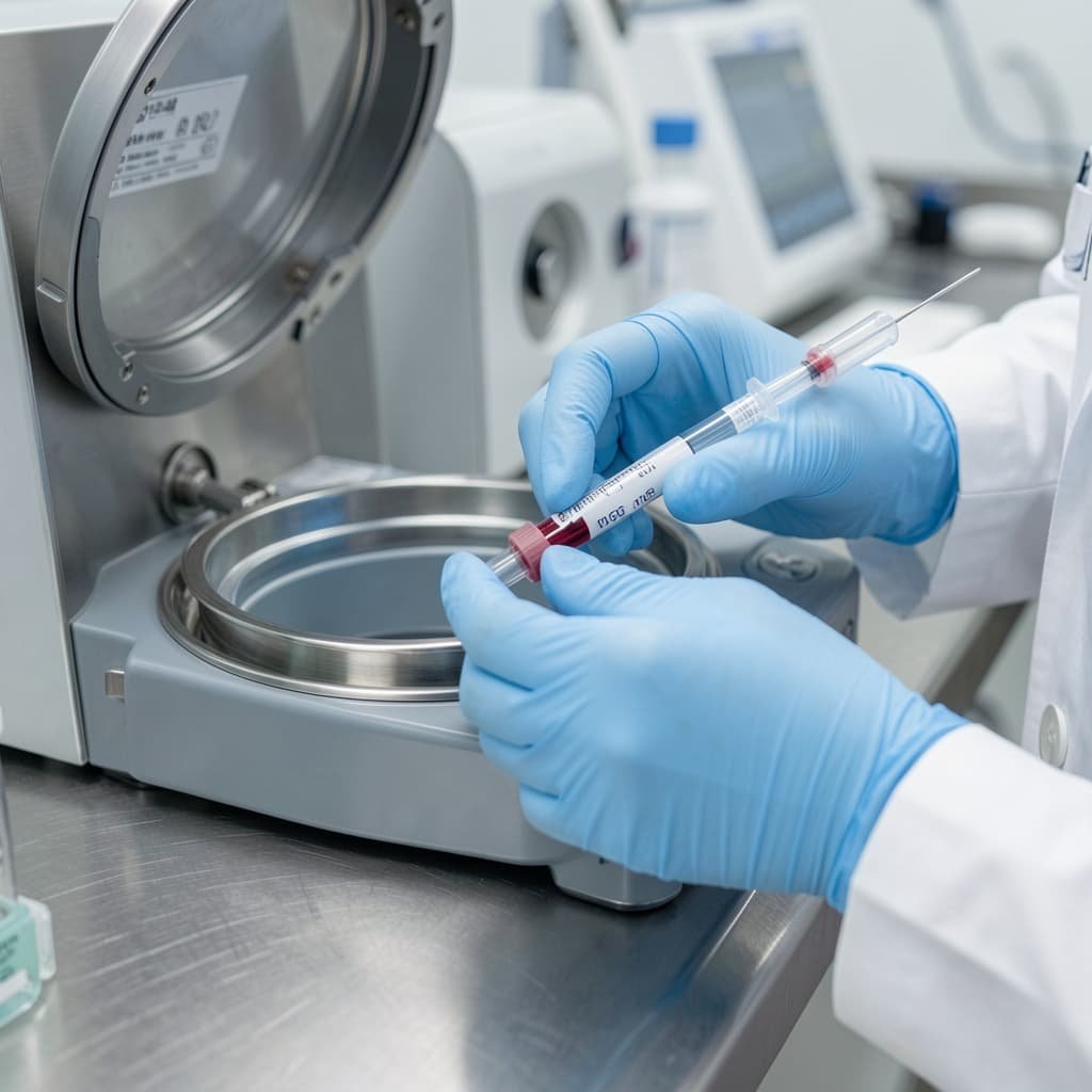 Clinician preparing blood sample for PRP processing