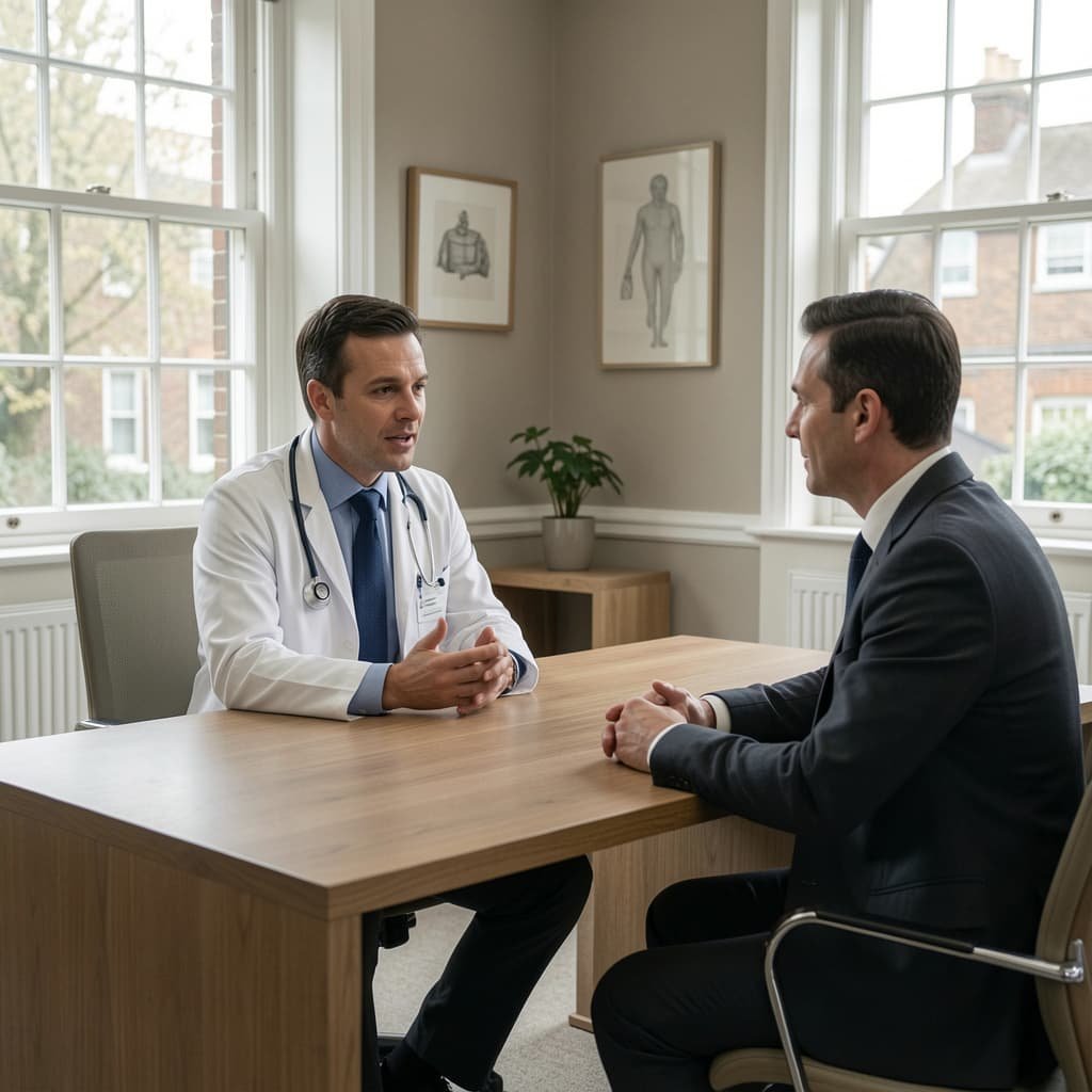 Doctor and patient consultation for non-surgical treatment for erectile dysfunction in London