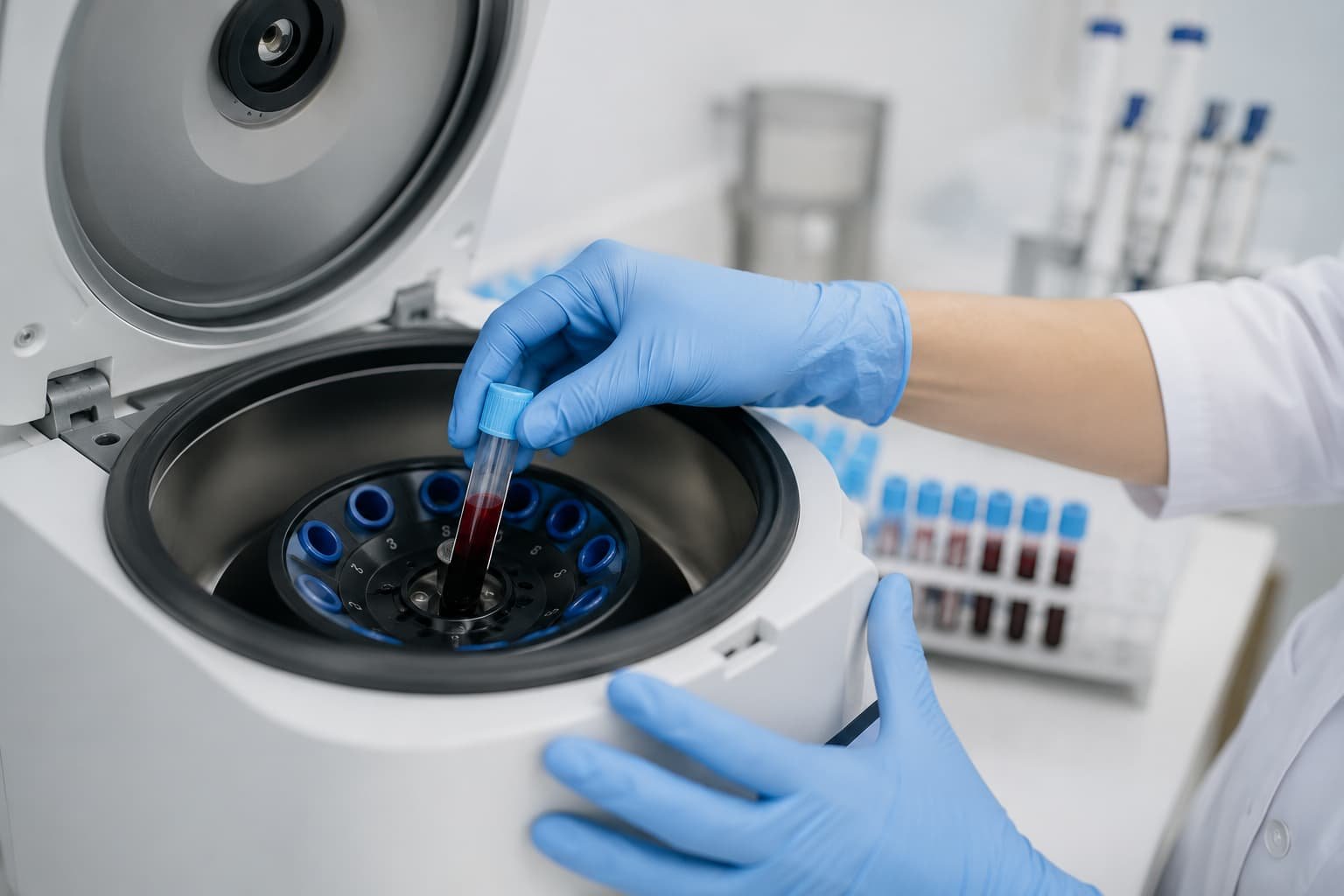 PRP being prepared by centrifuge for P shot treatment