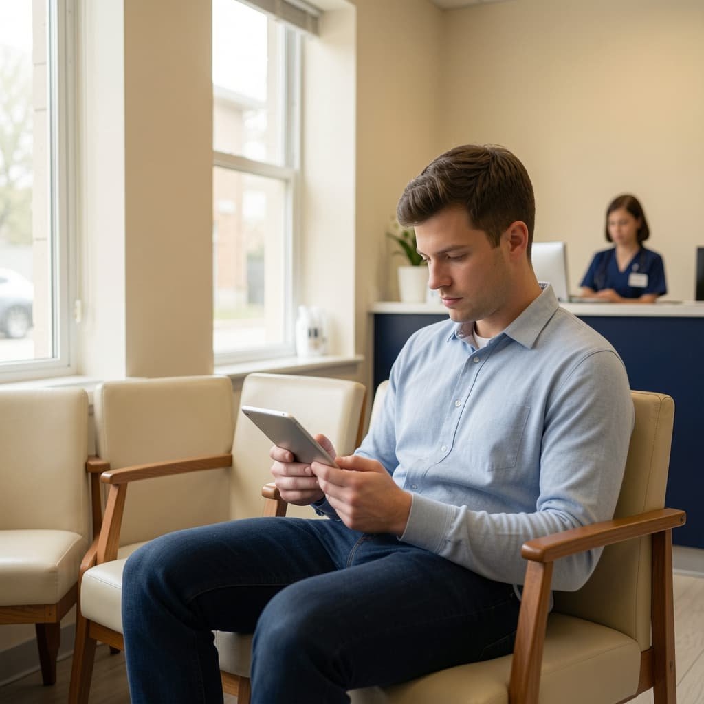 Patient waiting area in a regulated London clinic offering P shot treatment