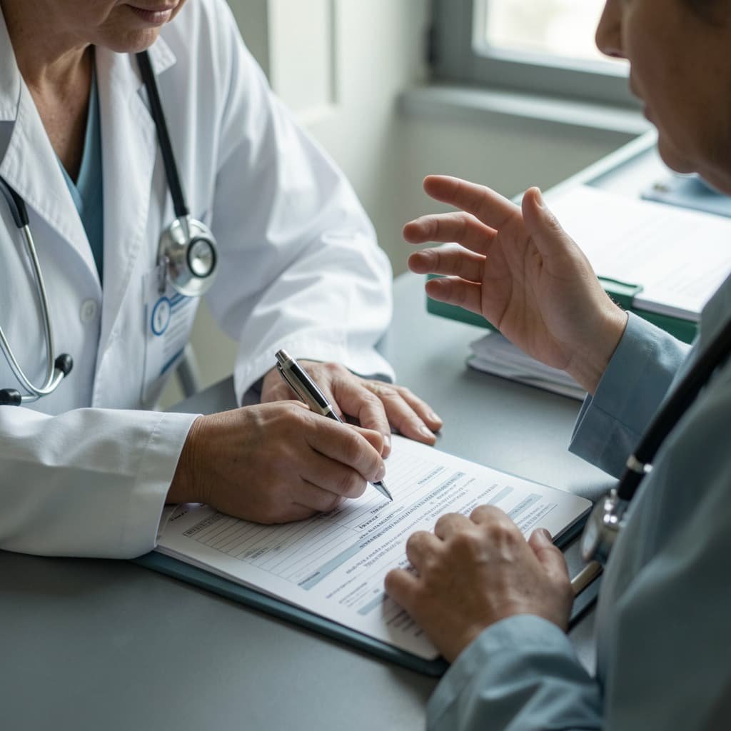 Clinician recording patient medical history before P shot treatment