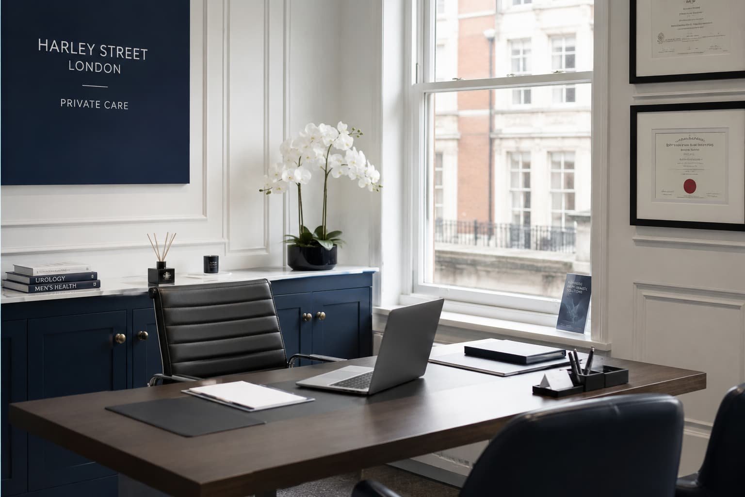 Private London clinic consultation room offering P-shot treatment for men's health
