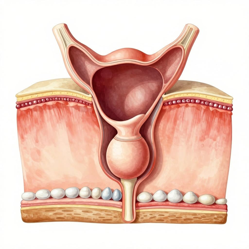 Skin layer diagram explaining lichen sclerosus tissue changes