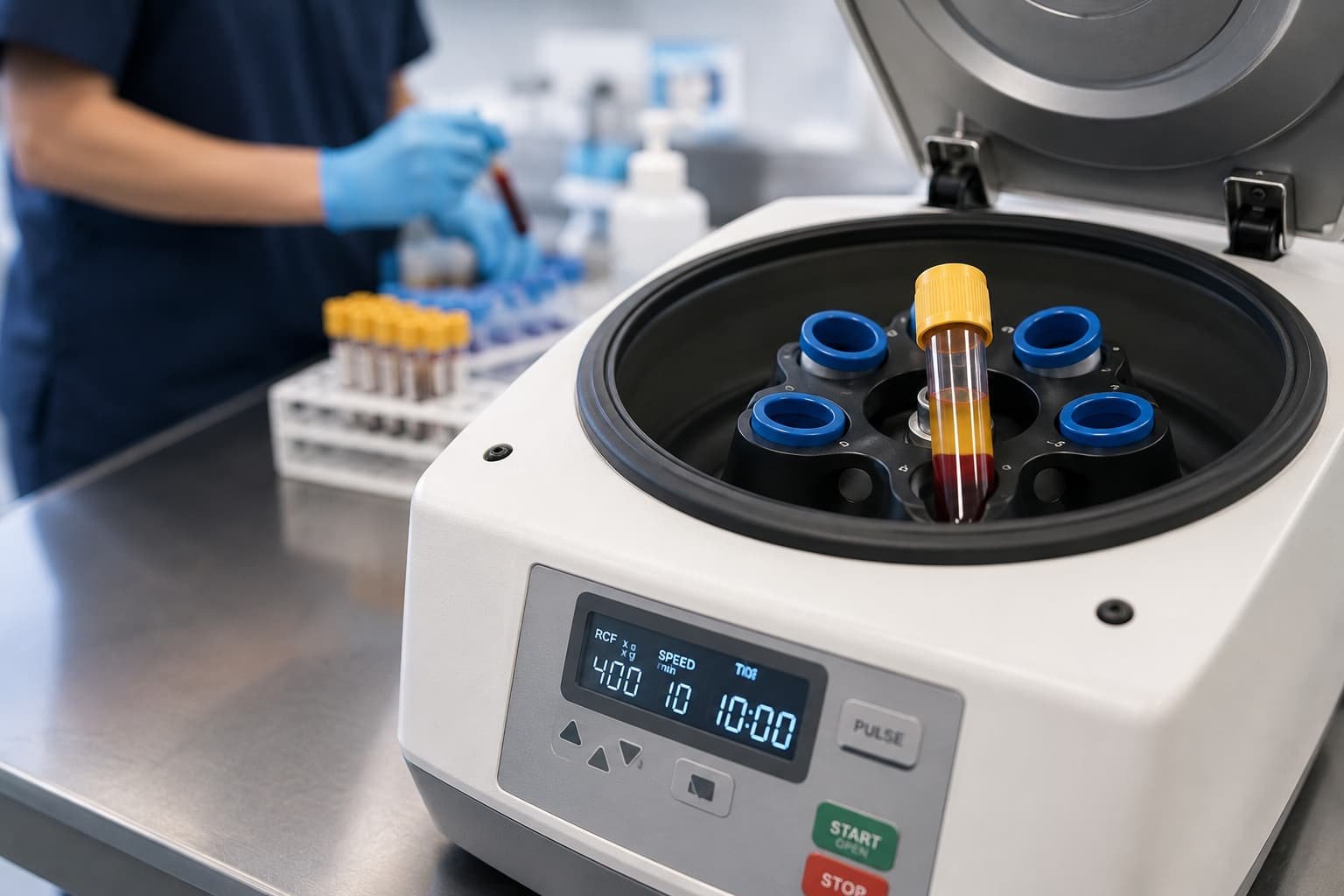 Centrifuge separating platelet-rich plasma for P-Shot treatment