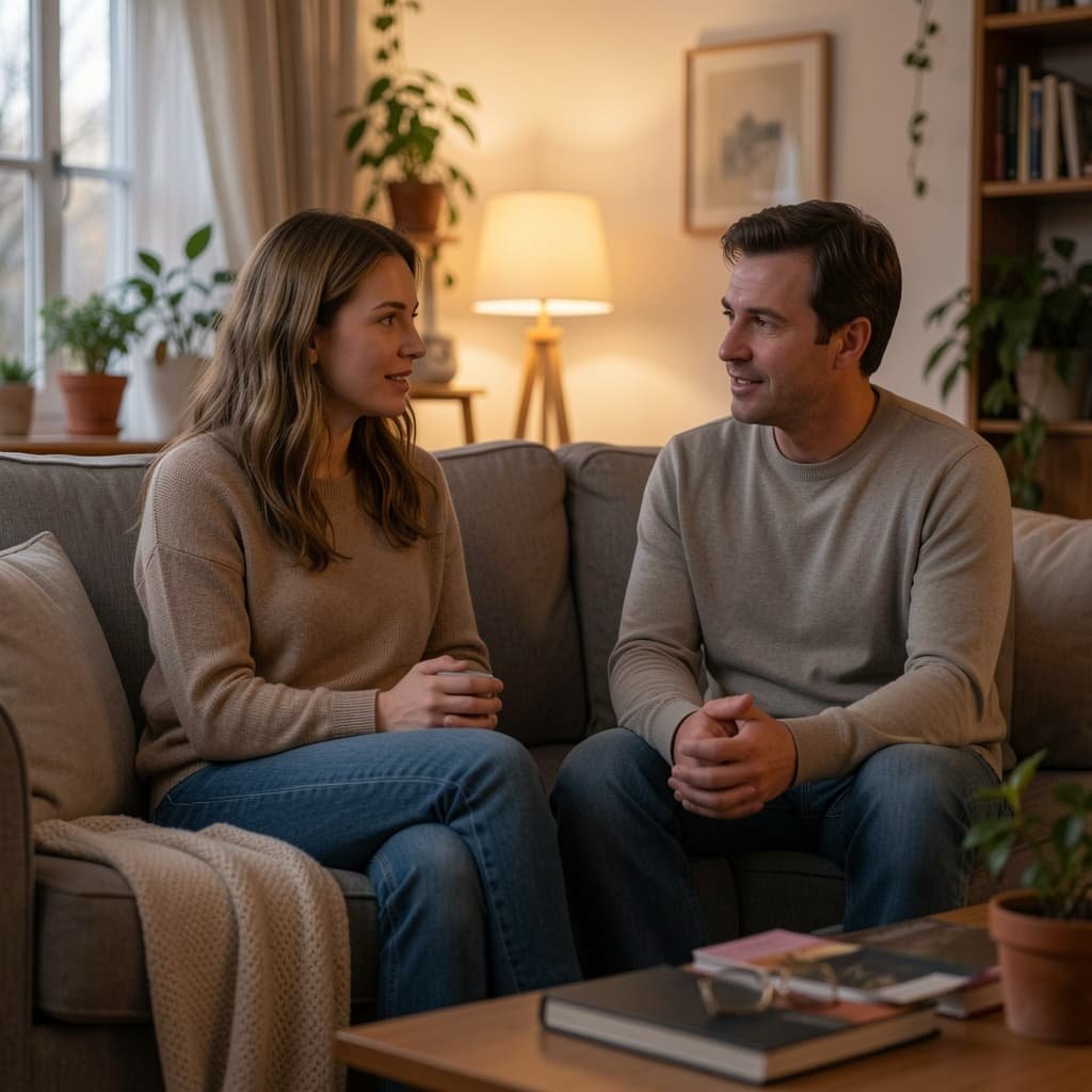 Couple discussing relationship communication as part of erectile dysfunction treatment