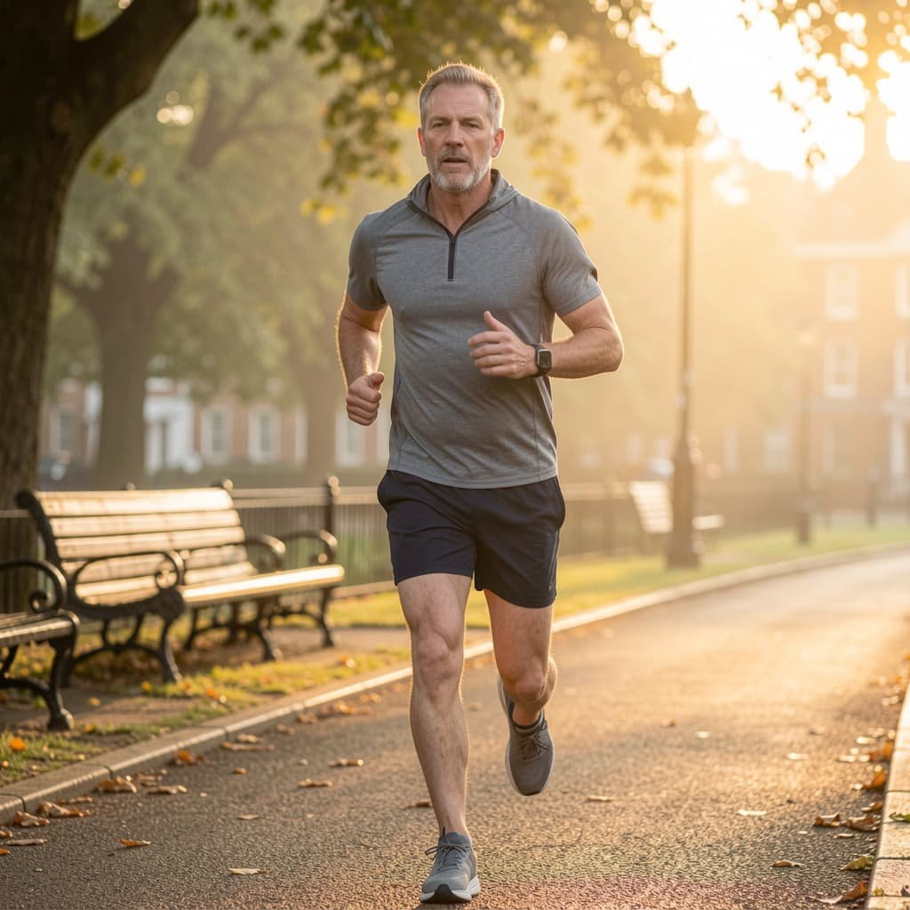 Man exercising outdoors to support vascular and erectile health