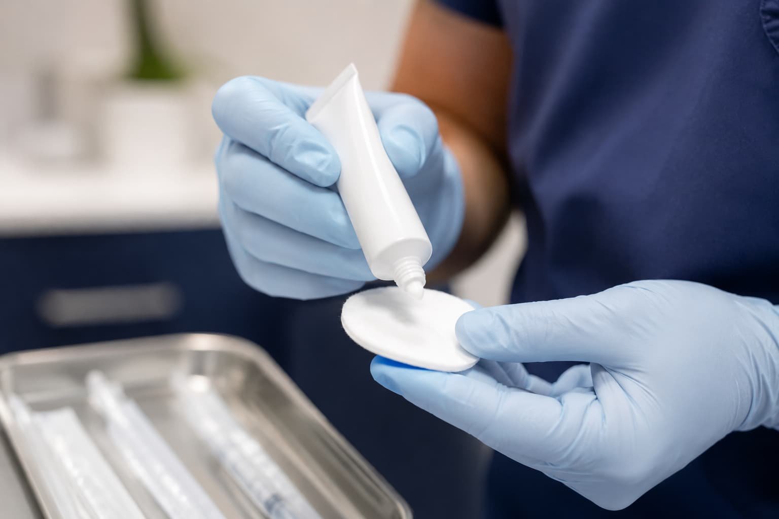 Clinician preparing topical anaesthetic cream during a P Shot appointment