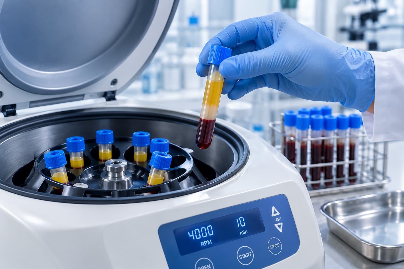 Centrifuge separating platelet-rich plasma used in P-shot treatment