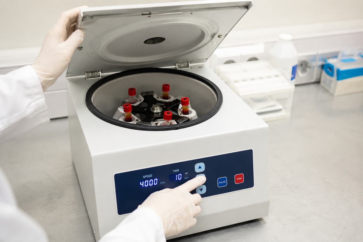 Centrifuge processing blood for PRP