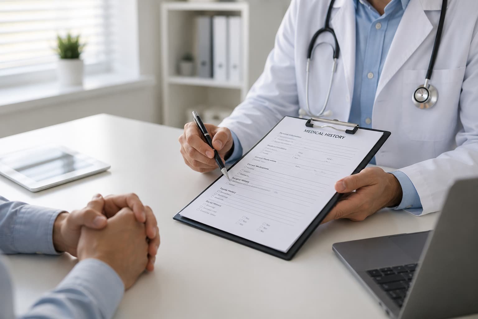 Doctor reviewing medical history before P shot treatment