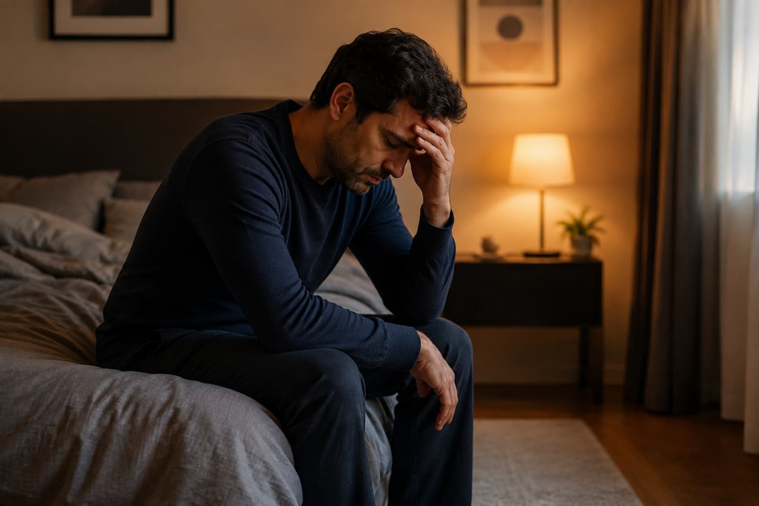Man showing signs of stress linked to erectile dysfunction and anxiety
