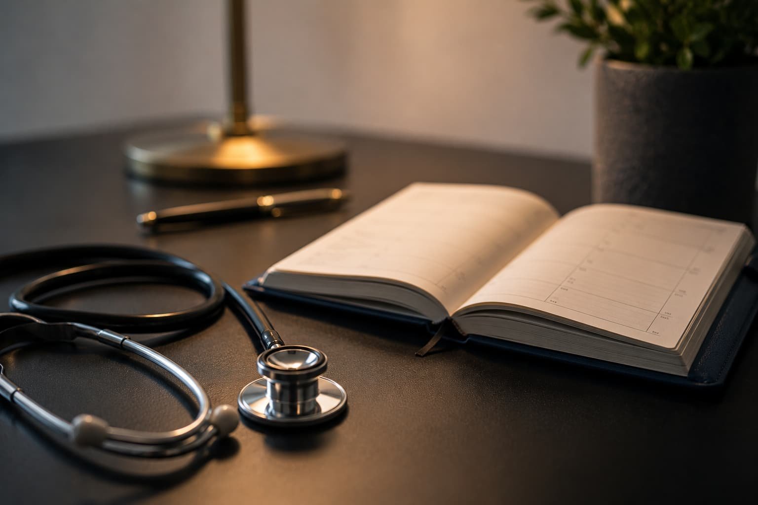 Stethoscope and appointment diary representing timely medical assessment for sexual health symptoms