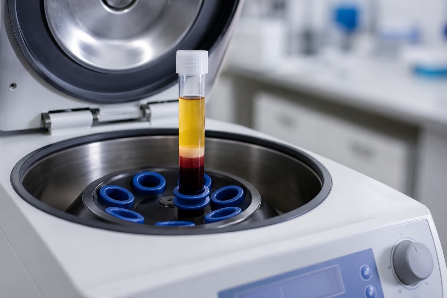 Centrifuge separating platelet-rich plasma from blood for P shot treatment