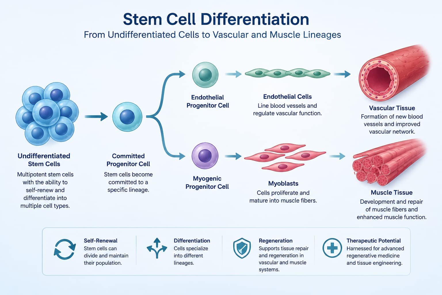 Diagram showing stem cell differentiation into vascular and muscle tissue