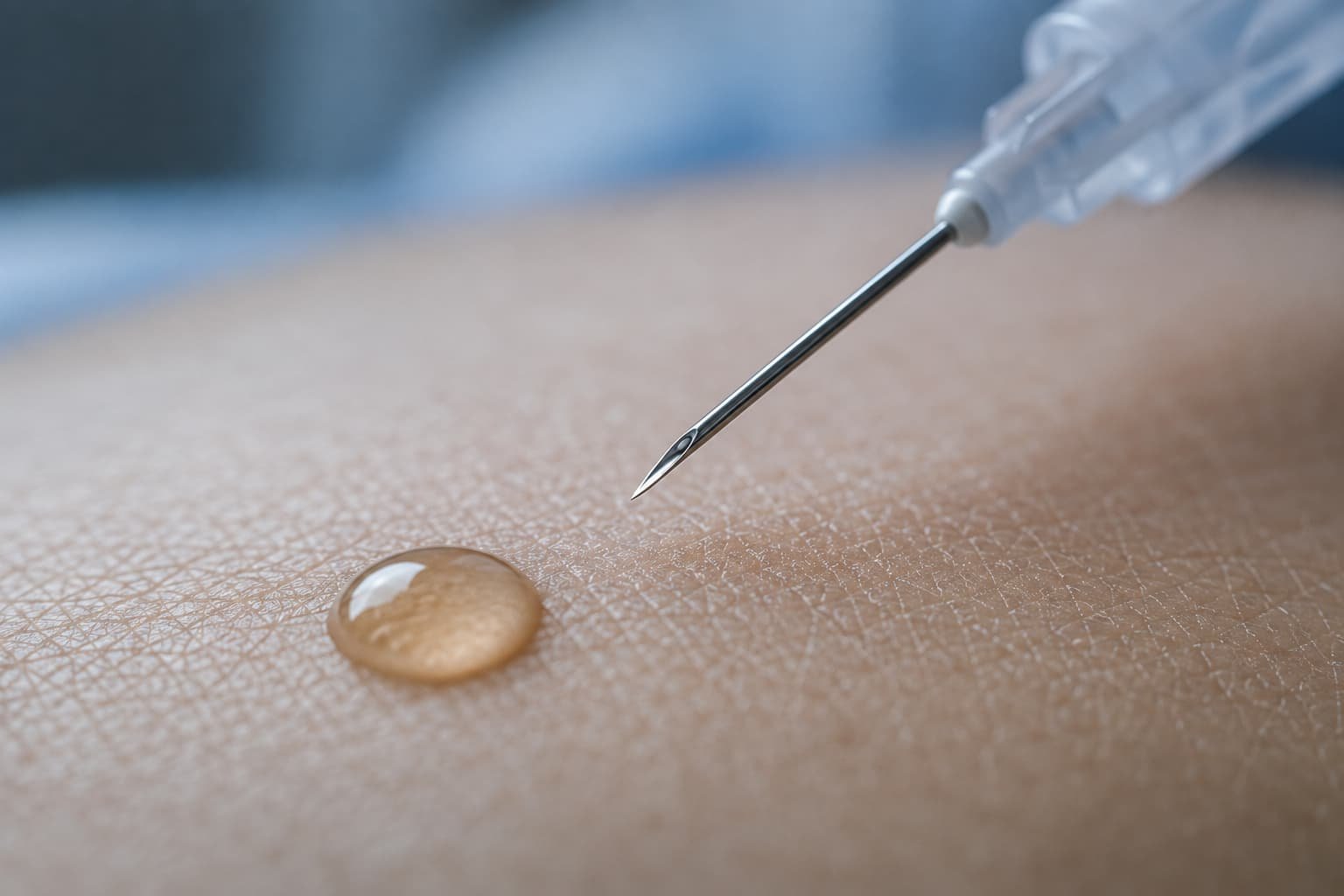 Sterile needle and antiseptic representing infection prevention during penile injections
