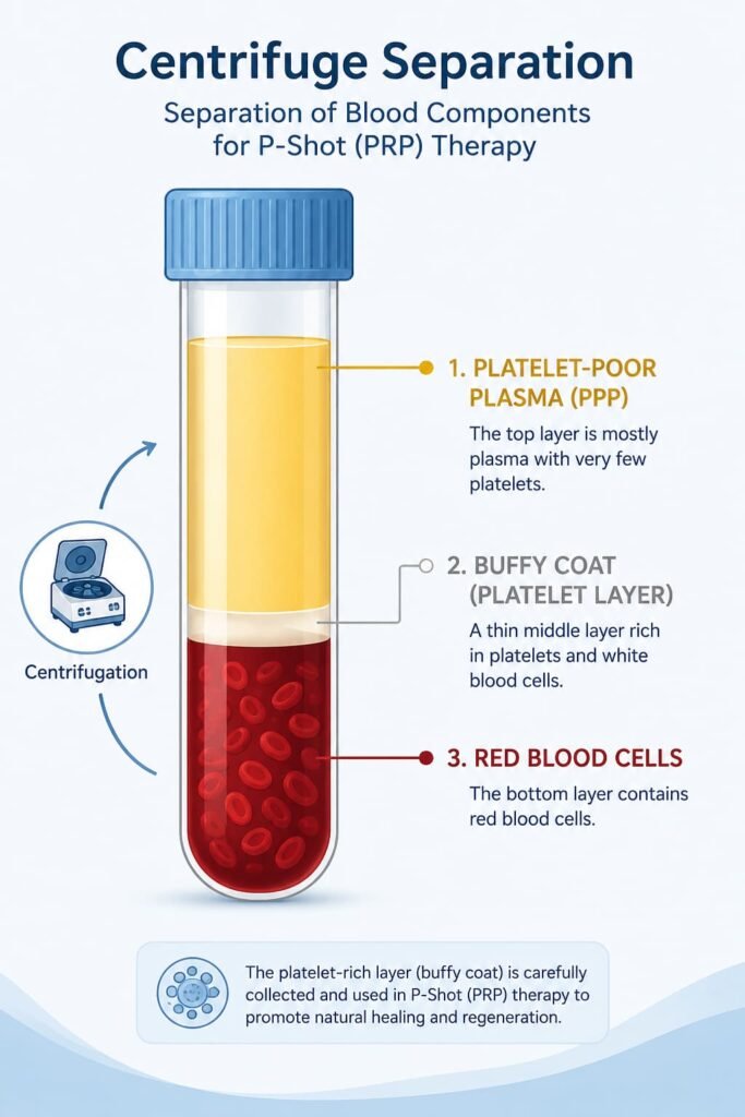 Diagram showing blood layer separation during the PRP centrifuge process