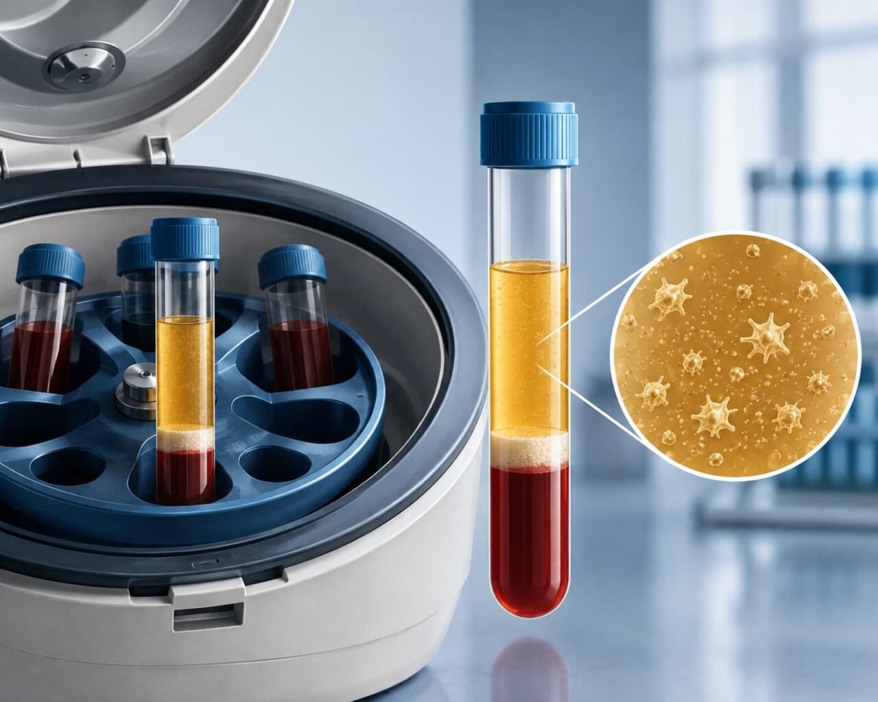 Centrifuge separating platelet-rich plasma used in P shot treatment