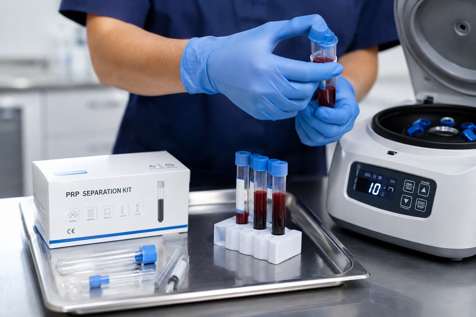Blood sample preparation for PRP during a P-shot appointment