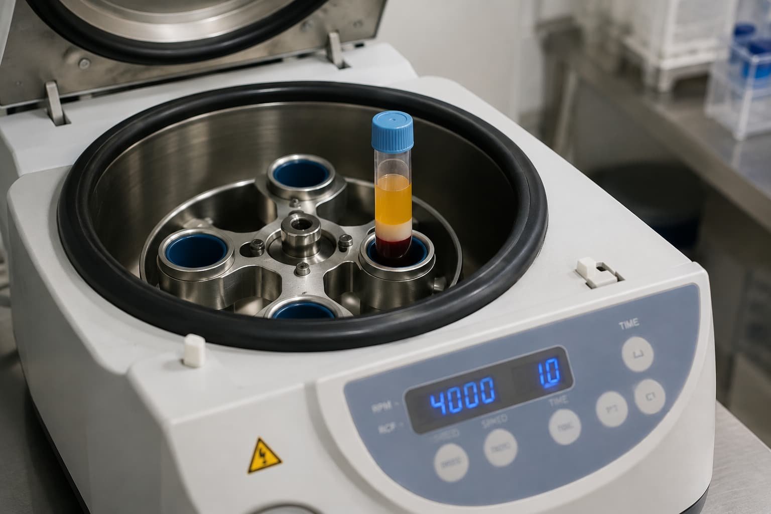 Centrifuge separating platelet-rich plasma used in P Shot treatment preparation