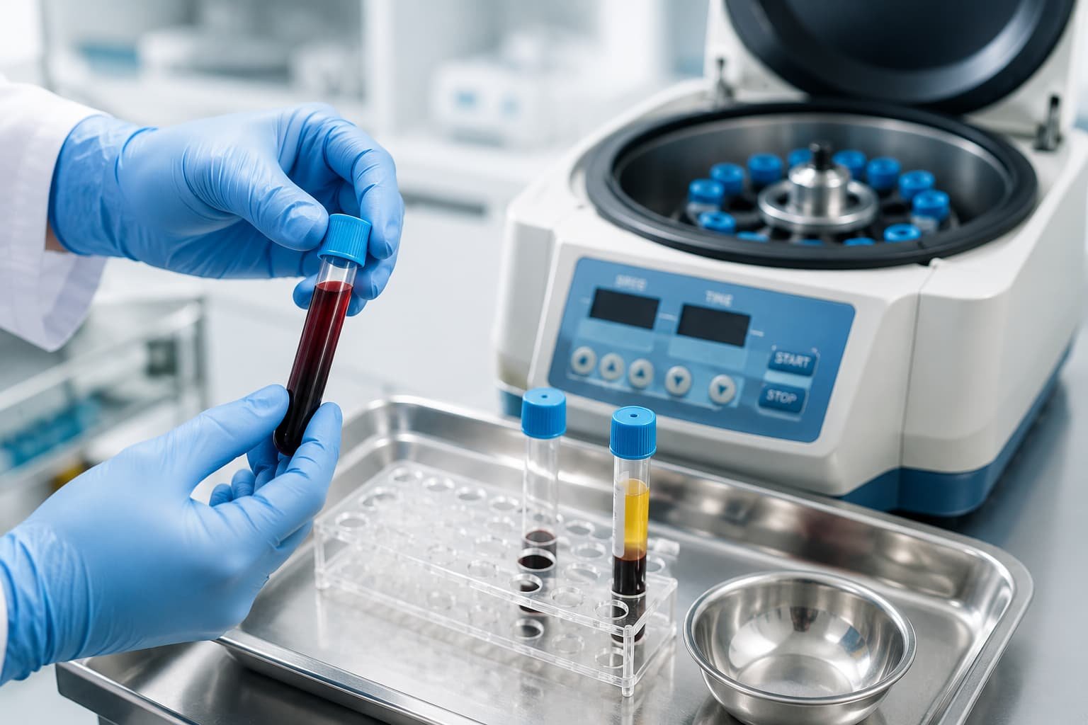 Clinician preparing a PRP blood sample for P-Shot treatment processing