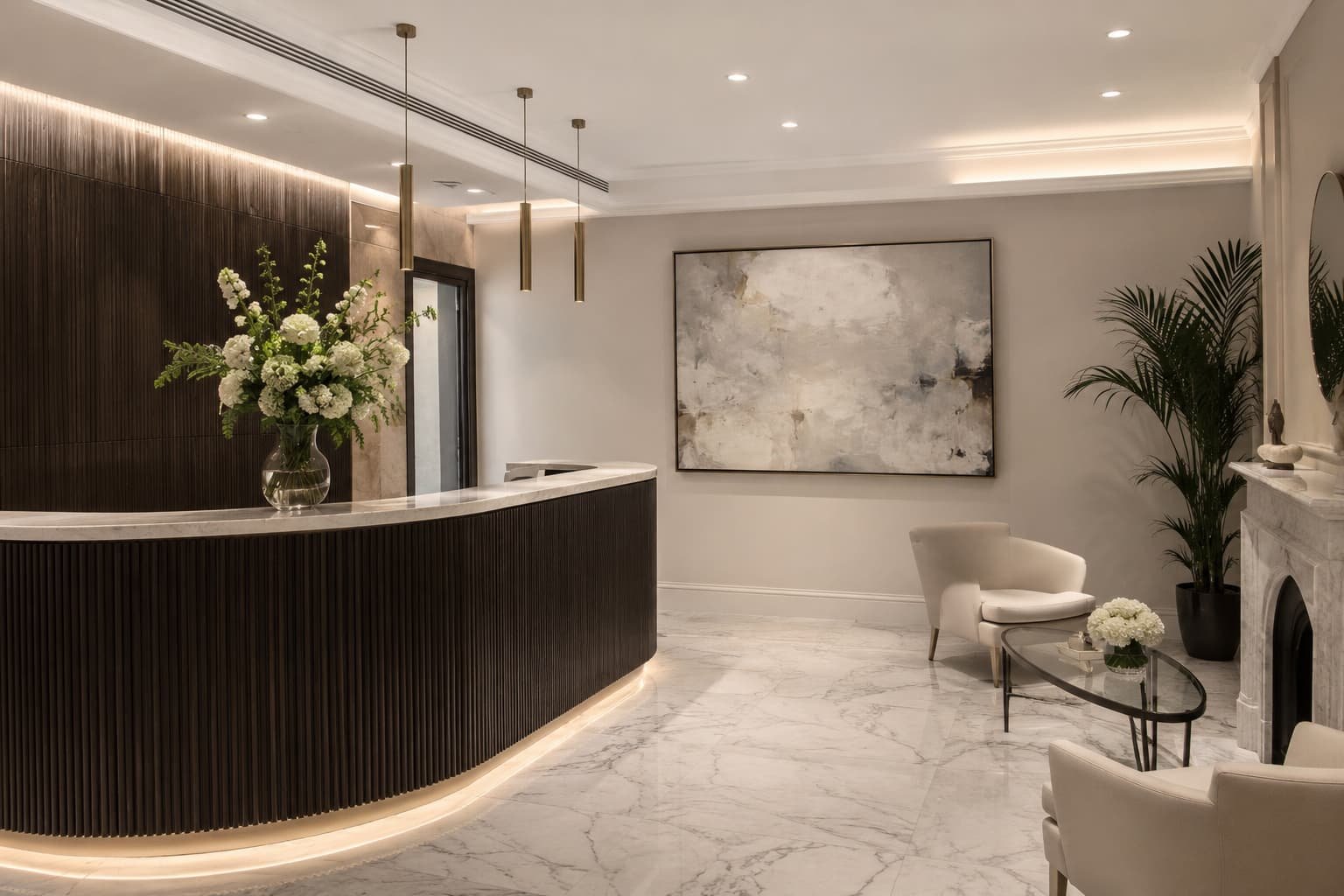 Reception area of a private London clinic offering P Shot treatment consultations