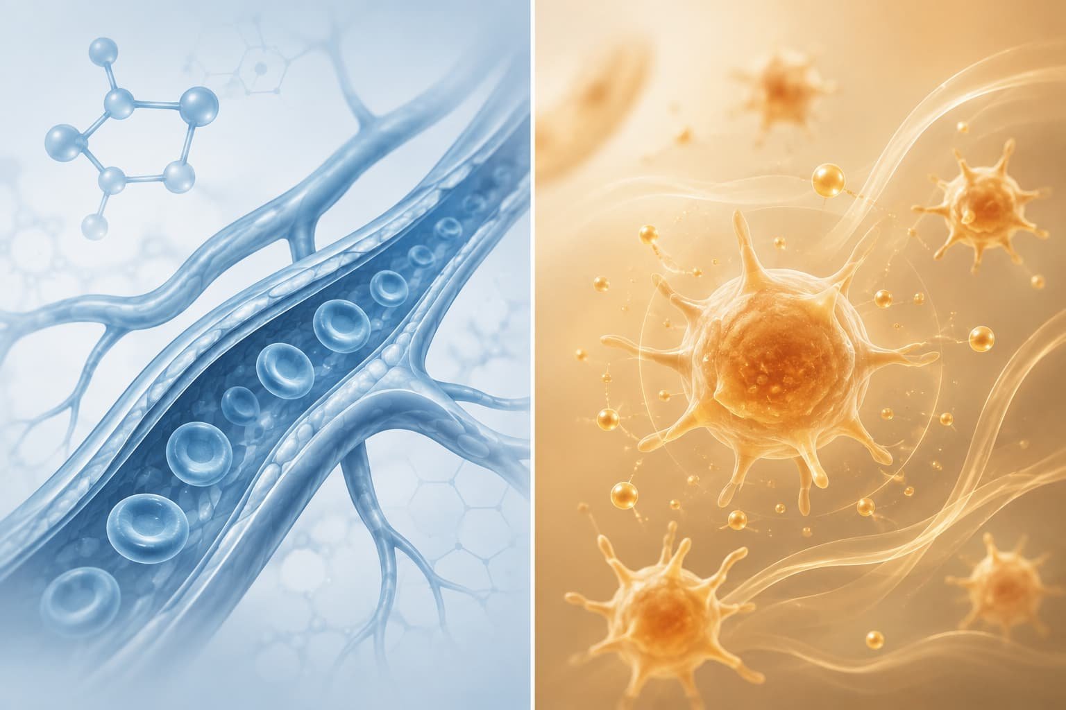Abstract illustration comparing vasodilation mechanism with regenerative PRP mechanism.
