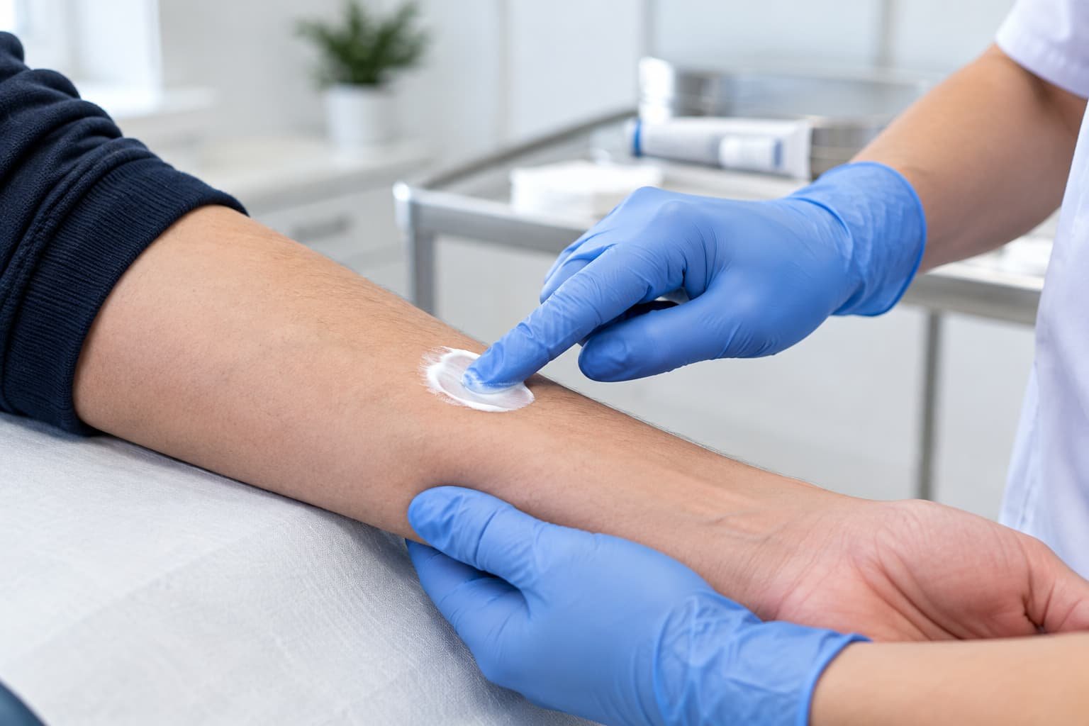 Clinician applying topical anaesthetic cream before a P-Shot procedure