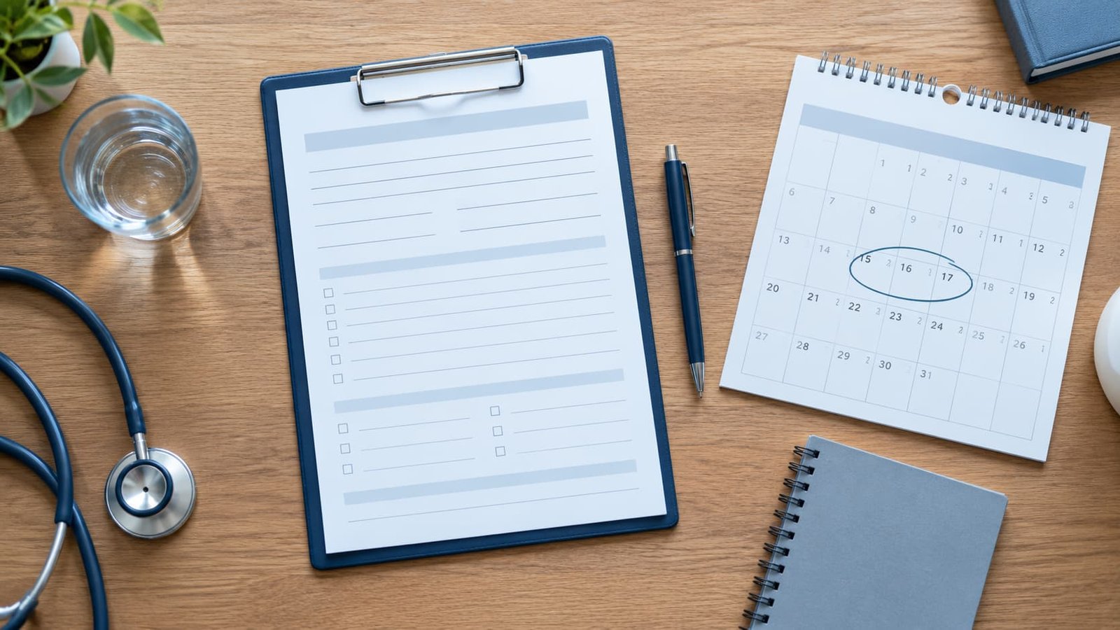 Questionnaire form, notebook and calendar used to track erectile function scores over three months