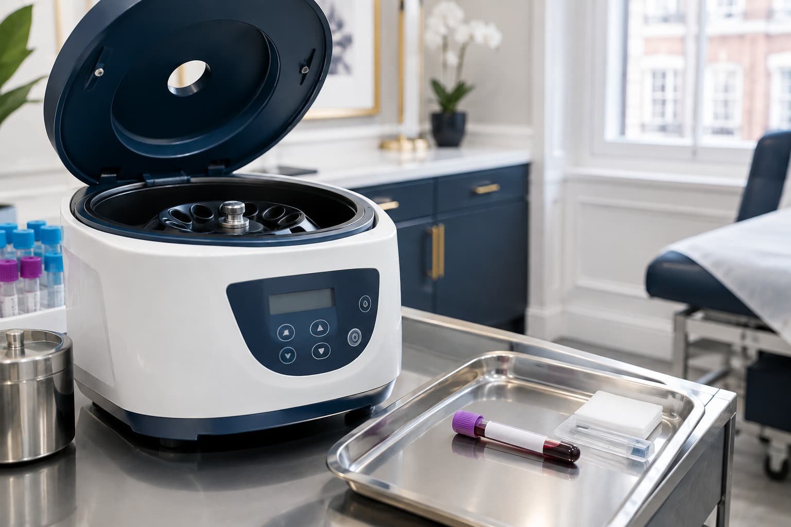 Centrifuge and blood sample used to prepare PRP for the P-Shot procedure in London