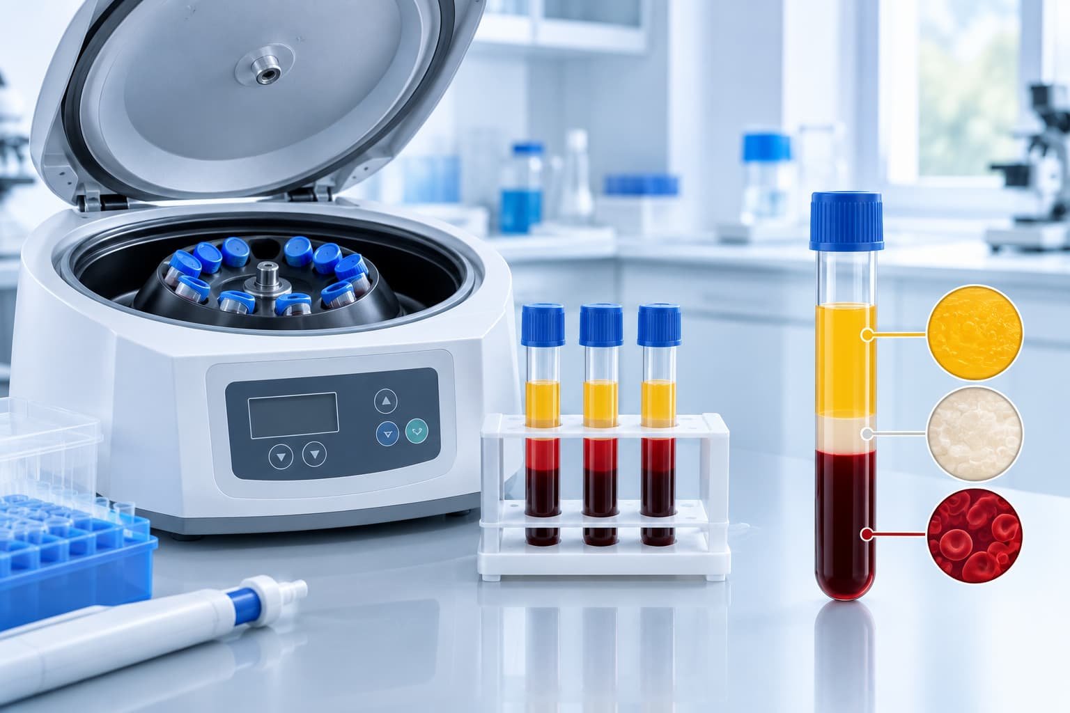 Centrifuge separating platelet-rich plasma during PRP preparation