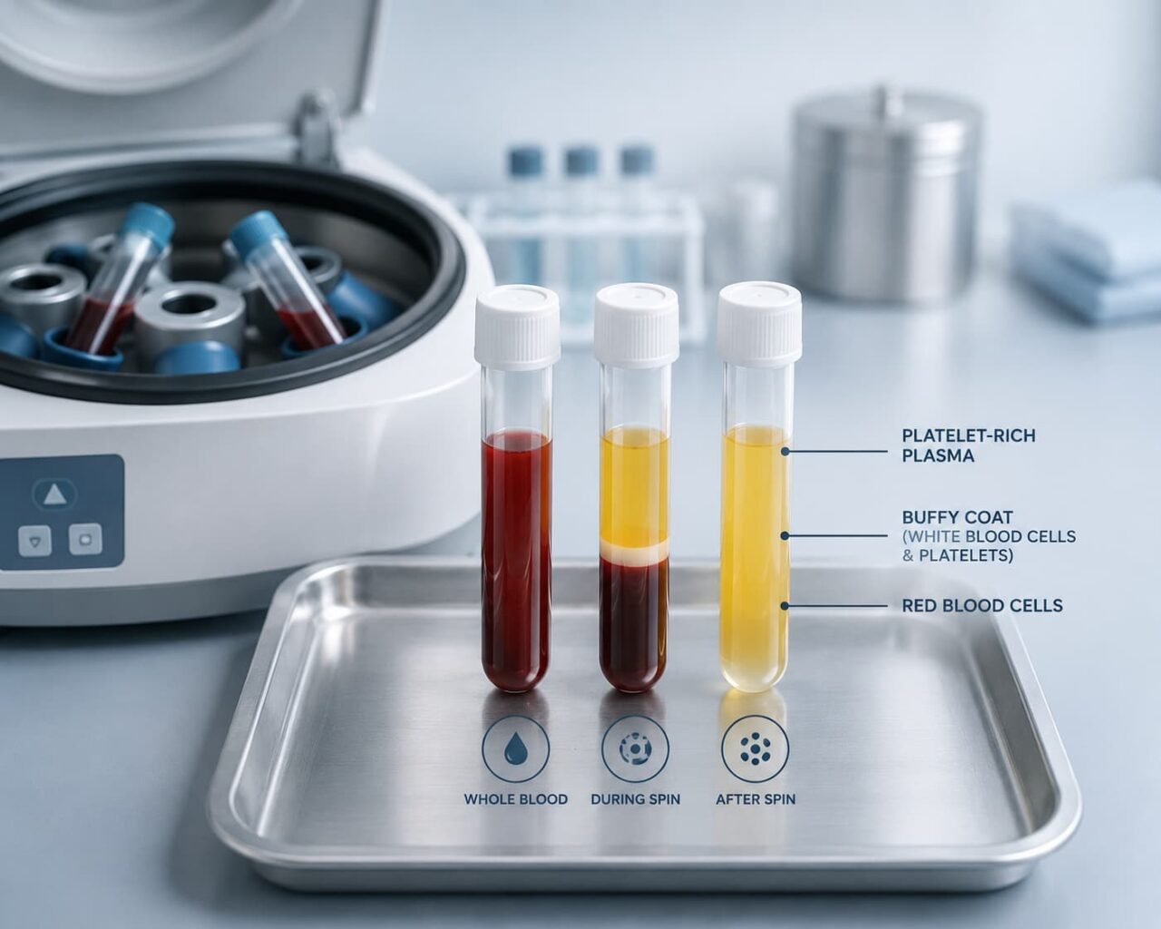 Centrifuge separating platelet-rich plasma for a P Shot treatment