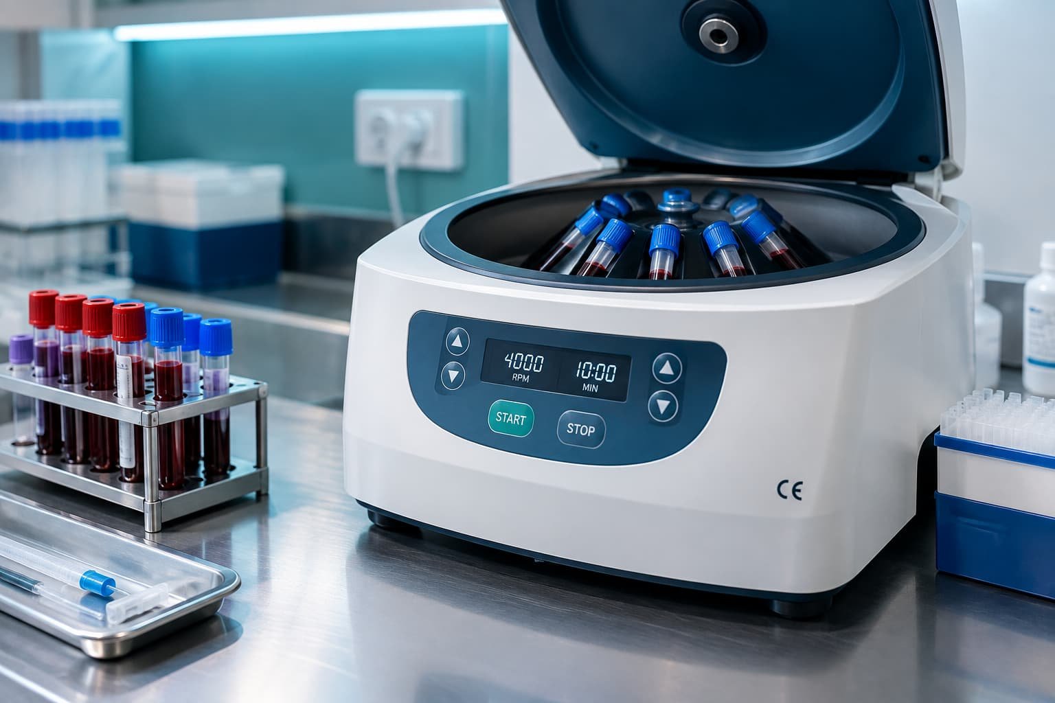 CE-marked centrifuge used to process PRP for P-Shot treatments