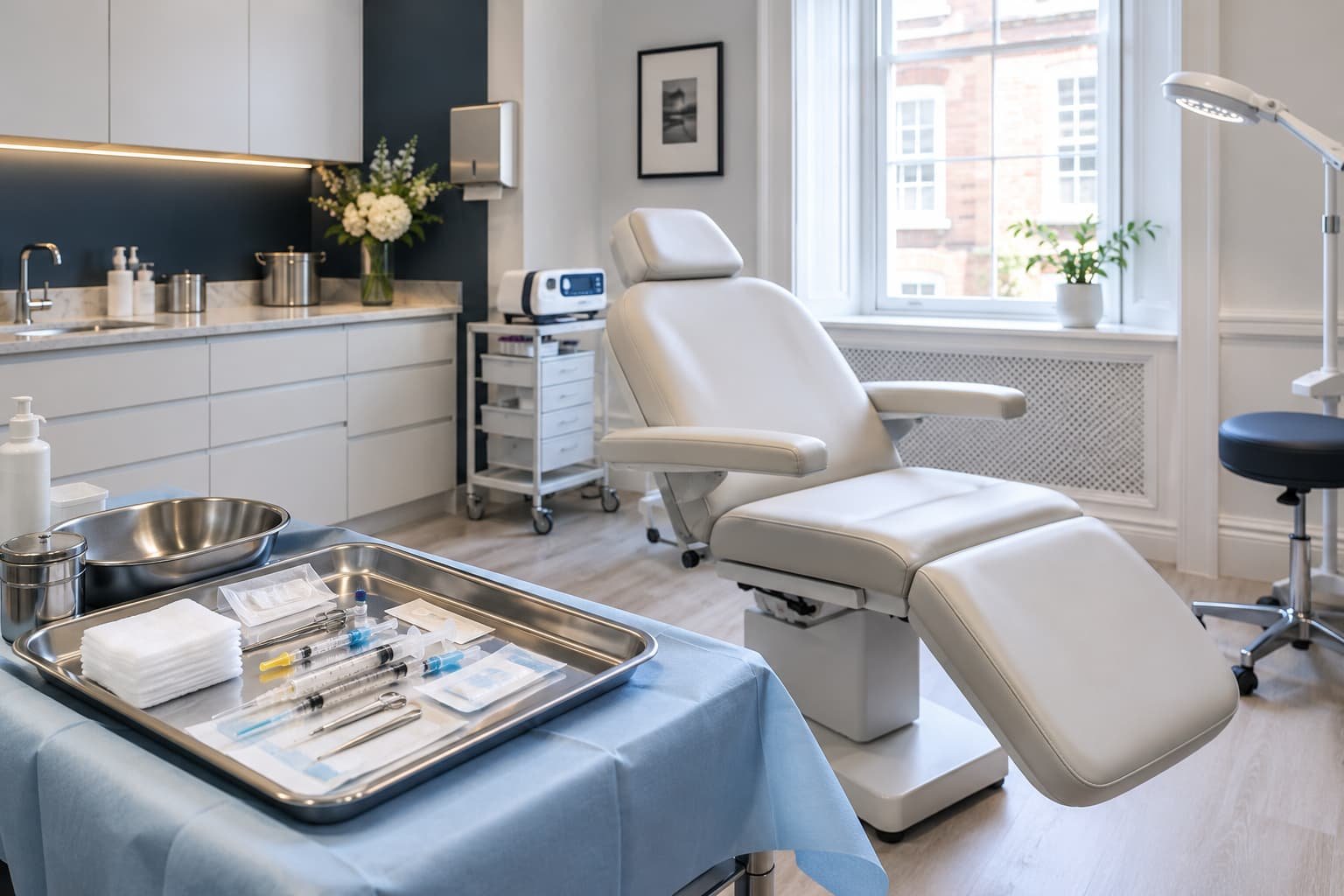 Clinical treatment room offering non-surgical treatment for erectile dysfunction in London
