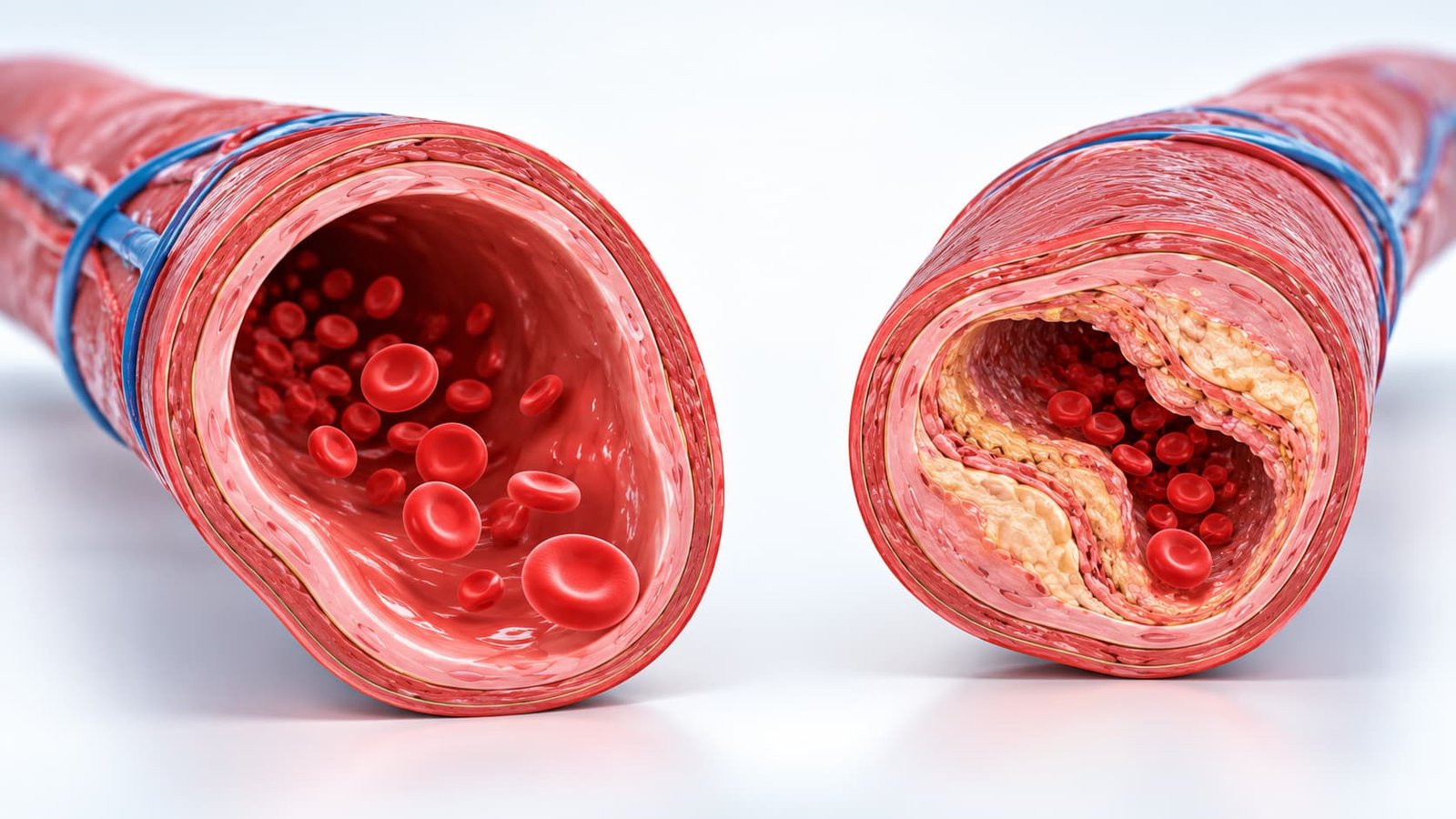 Illustration of a healthy penile artery beside one narrowed by nicotine