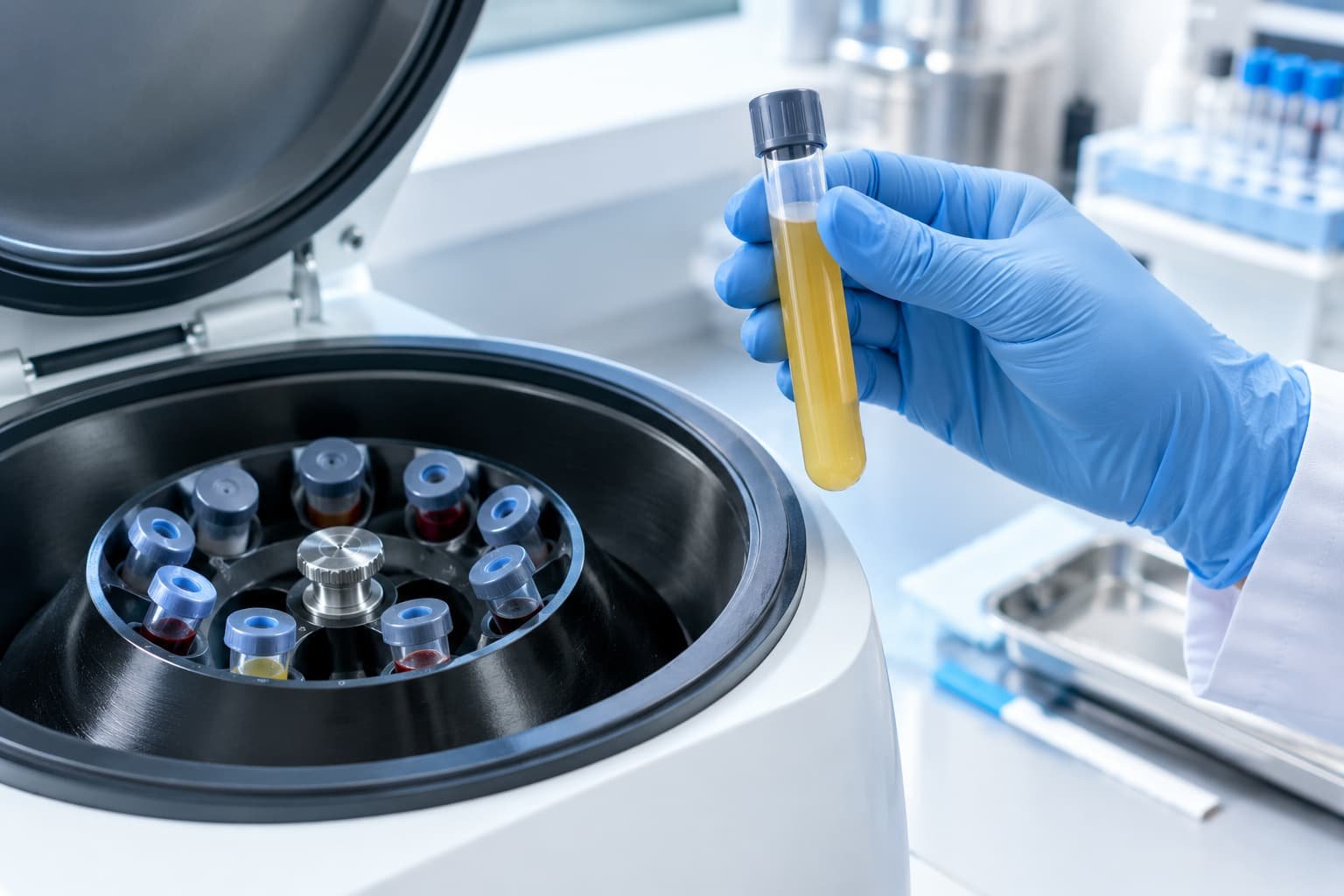Platelet-rich plasma vial prepared from a patient’s own blood sample for a P Shot